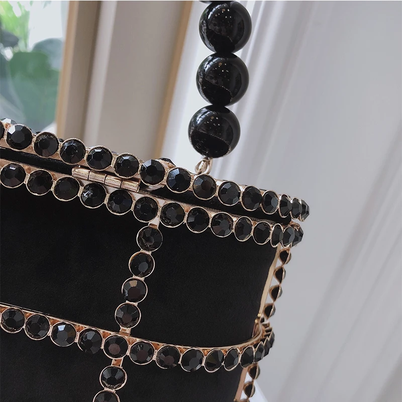 Diamonds Basket Evening Clutch Bags Women Hollow Out Beaded Alloy Metallic Cage Handbags And Purses Ladies Dinner Fashion