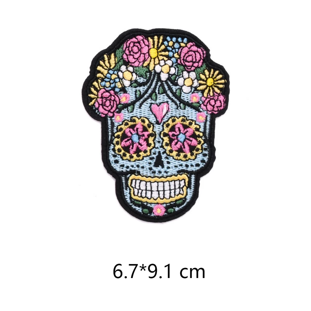 Skeleton Skull Patches For Clothing Badges Goth Gothic Embroidered Appliques Sewing Iron On Patch Tranfer Sticker For Clothes