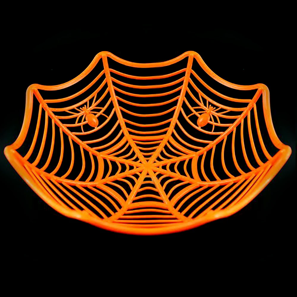1 Pcs Halloween Fruit Bowl Spider Web Candy Basket Black Orange Candy Bowl Plastic Candy Box Halloween Decoration Party Supplies