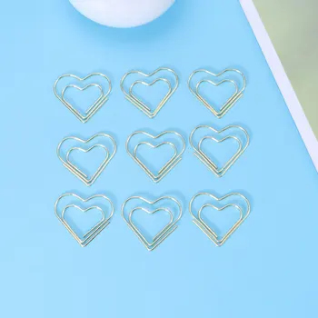 

10pcs Cute Metal Paper Clips Creative Heart-shaped Golden Note Photo Sign Clips Bookmark Clips for Home Office School