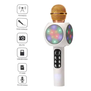 

Wireless Karaoke Microphone Bluetooth Handheld Portable Speaker Home KTV Player with Dancing LED Lights Record Function for Kids