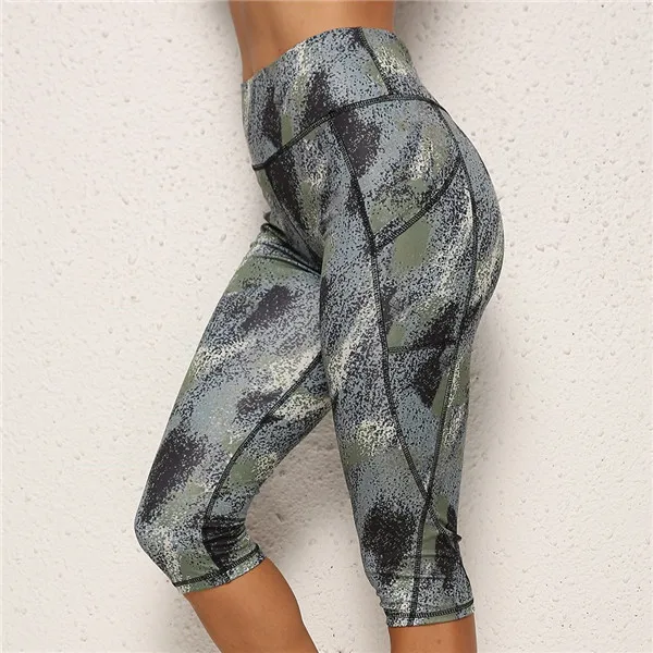 Military Green Женские панталоны для йоги, Кортоны, длина до колена, одноцветные, с цветочным принтом, высокие эластичные, дышащие, с боковым бедром, Pocksts, для фитнеса, Pantalones - Цвет: Military Green
