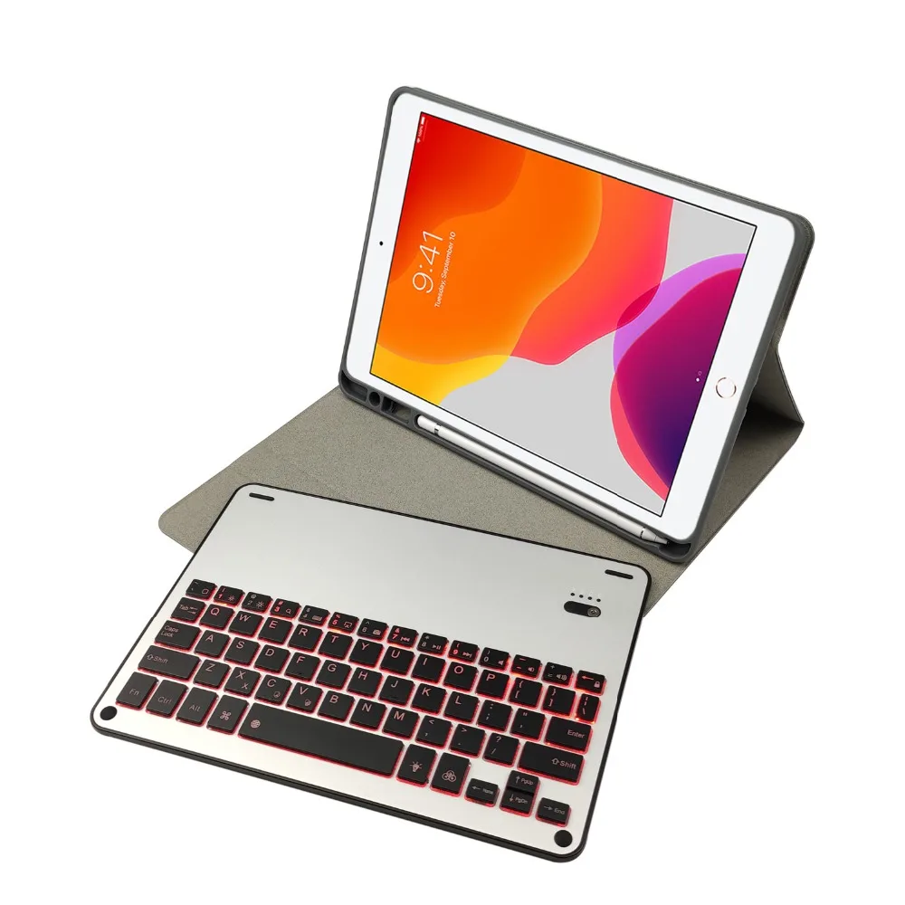 Чехол для iPad 7го поколения 10,2 A2200 A2198 A2232 чехол s Чехол-подставка из алюминиевого сплава панель Клавиатура с 7 цветами подсветка