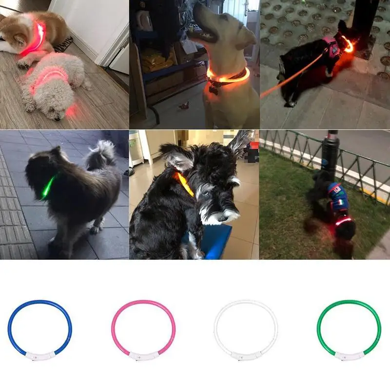 1 шт. Домашний питомец собака светодиодный ошейник USB перезаряжаемый светящийся ошейник безопасности резиновый ремень можно отрезать Регулируемый плюшевый мигающий ошейник