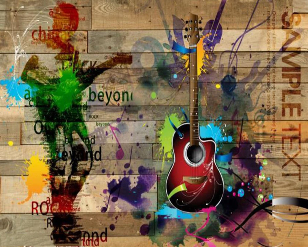 3d ホーム壁紙抽象フリーハンドギターの油絵背景の壁の内壁装飾にやさしい壁画壁紙 壁紙 Aliexpress