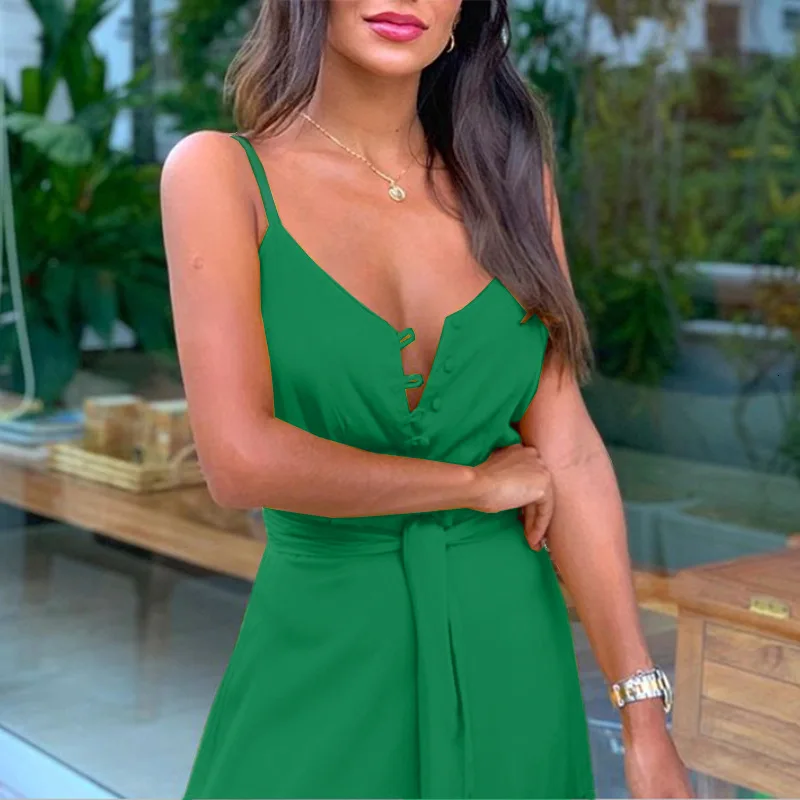 Осеннее сексуальное длинное платье на бретельках, Boho, вечерние, повседневное, на пуговицах, на шнуровке, элегантное платье без рукавов, однотонное, большие размеры