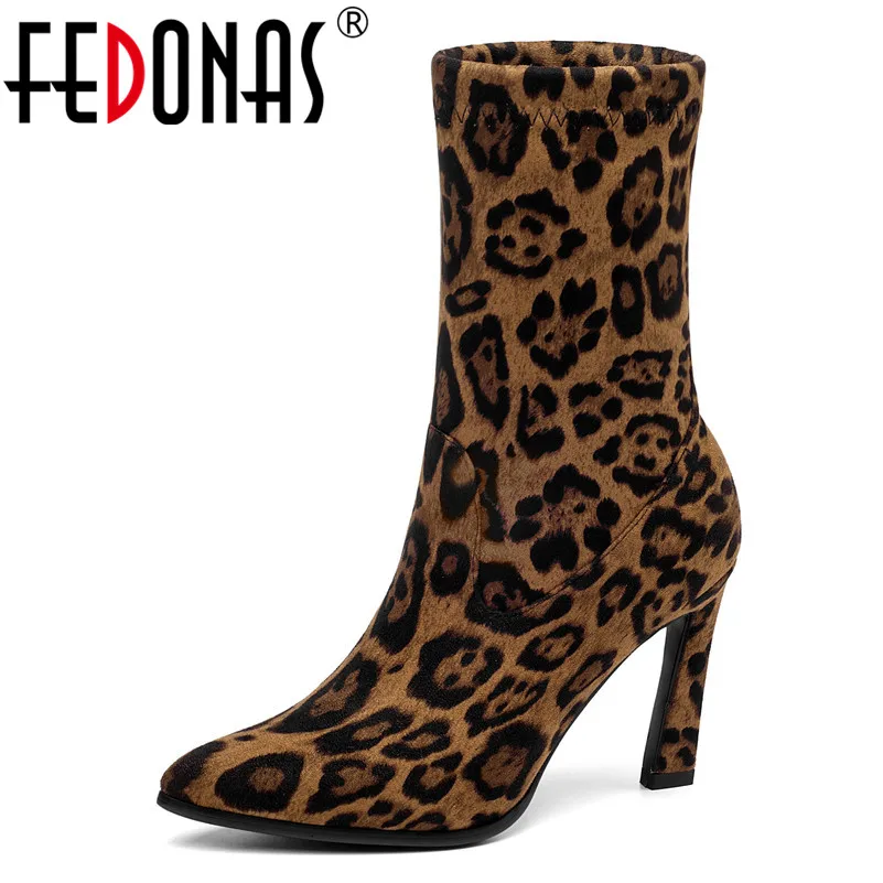 

FEDONAS Fashion Women Flock Mid-calf Boots Super Thin High Heels Dancing Shoes Woman New Autumn Winter Warm Female Chelsea Boots