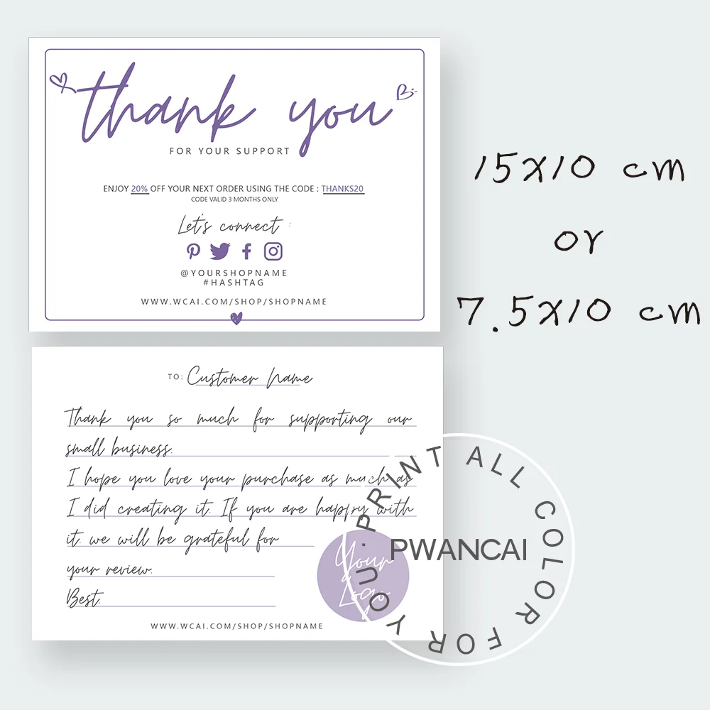 

Purple Hearts Thank You Insert Card Template/Business Editable Thank You For Your Order Template/Printable Insert Design