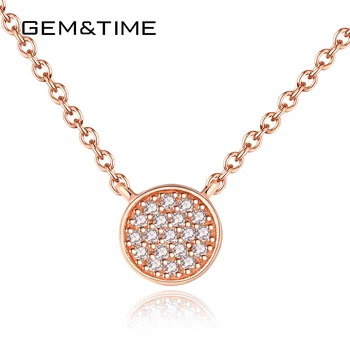 

Gem&Time Created Round Circle Micro Pave Cubic Zirconia Pendant Necklace For Women Sterling Silver 925 Charm CZ Necklace SN0077