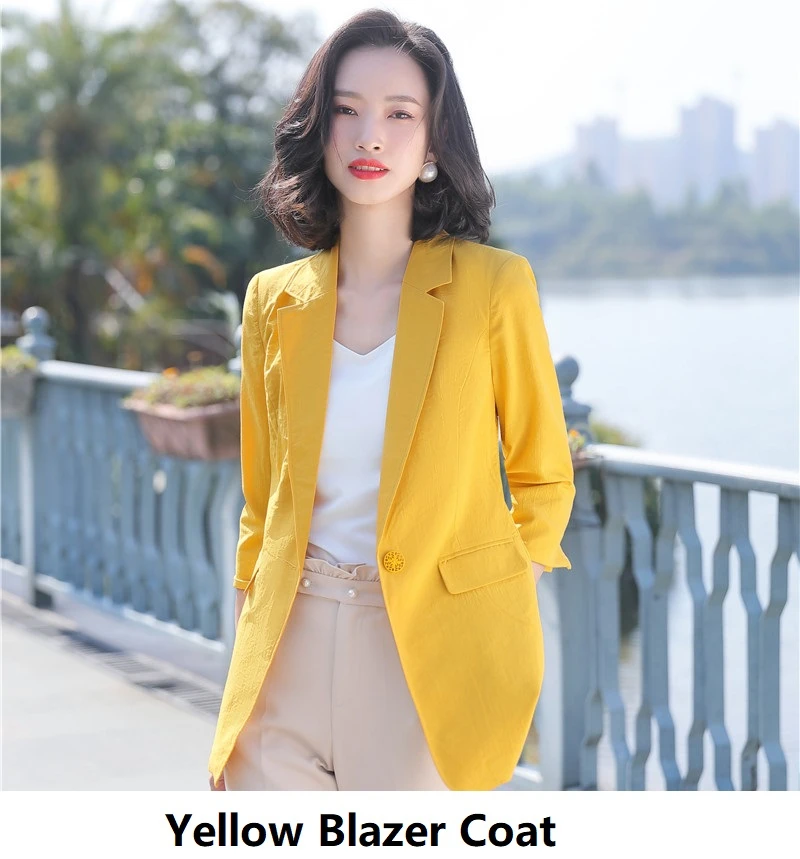 Yellow Модные стильные элегантные желтые блейзеры с коротким рукавом, куртки, пальто для женщин, деловая рабочая одежда, весна-лето, OL стильные блейзеры, топы - Цвет: Yellow