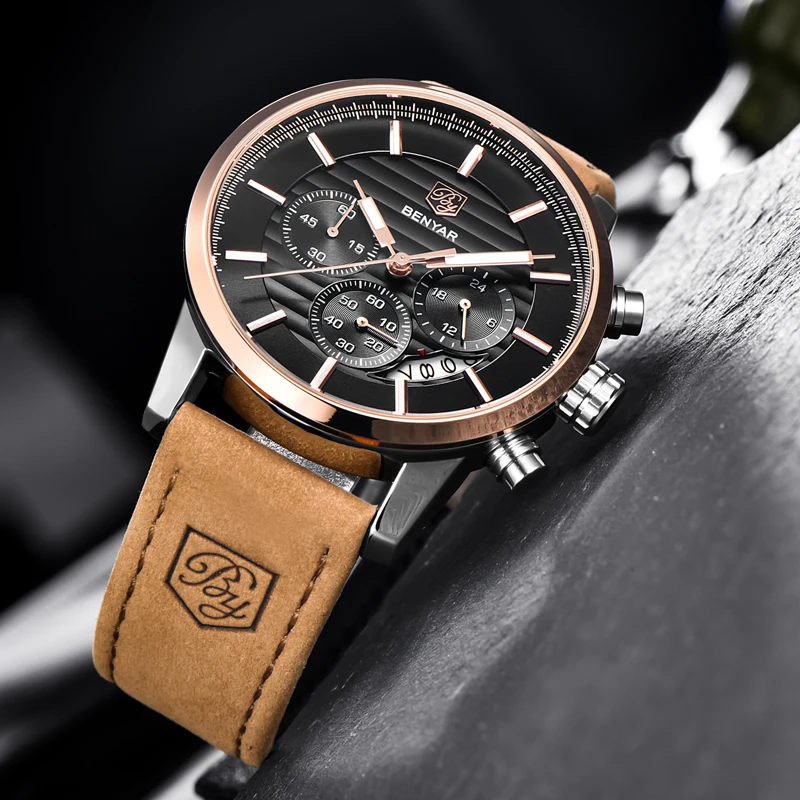 New BENYAR Watch Mens Set Watches Men Quartz Chronograph Sport Watch Top Brand Luxury Leather Clock Men Relogio Masculino