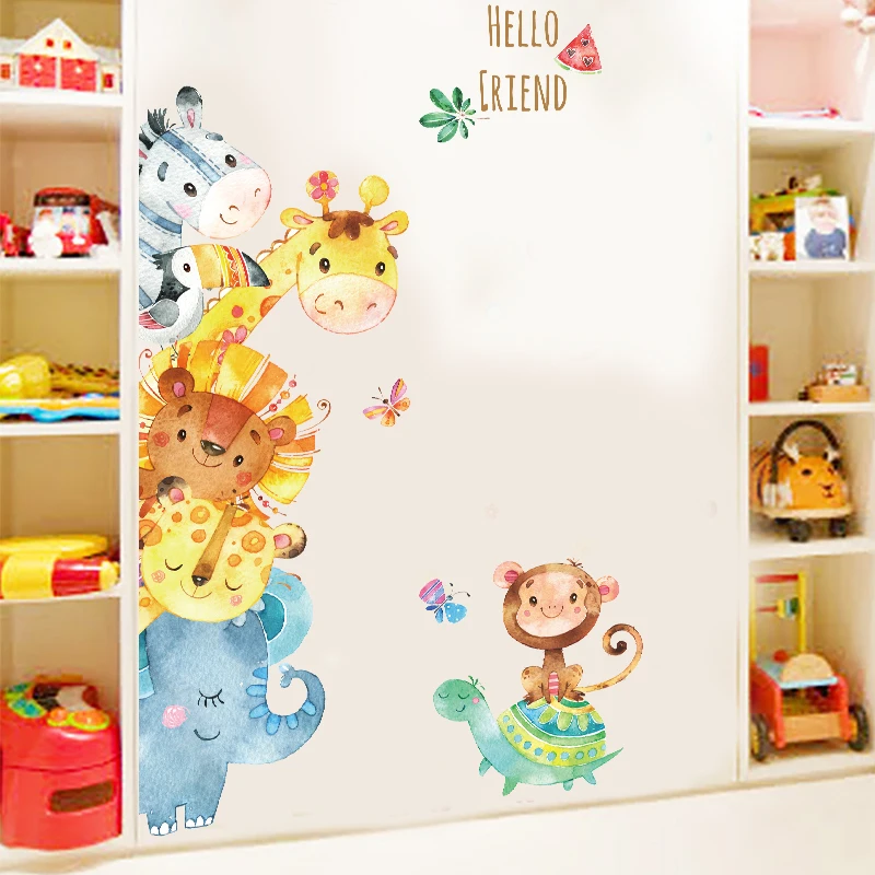 Наклейки на стену с изображением животных льва жирафа динозавра слона обезьяны для детской комнаты декор для детской комнаты домашний декор для гостиной