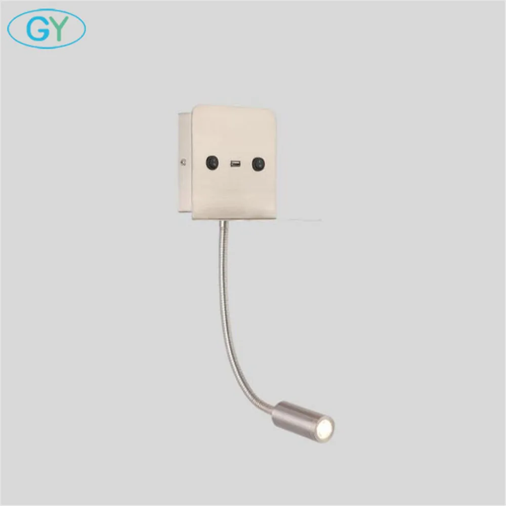 Черная на гибкой ножке, светодиодная настенная лампа с usb-разъемом для зарядки 3000K 6000K никелевая прикраватная лампа для чтения лампа с портом для зарядки - Цвет абажура: nickel