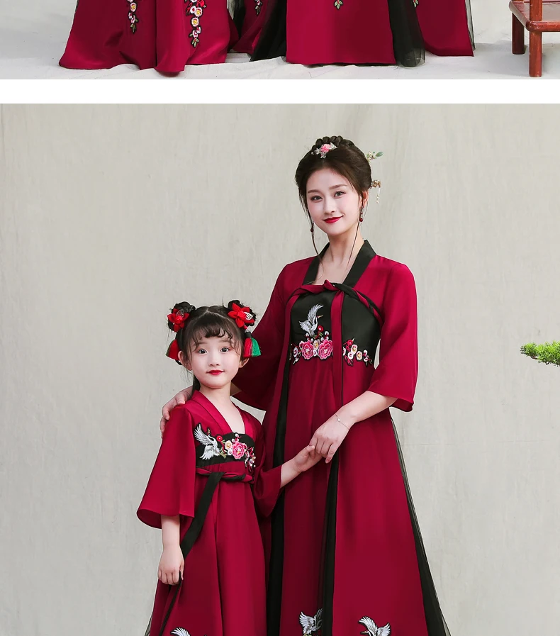 Hanfu/платье для родителей и ребенка; свадебное платье для мамы и дочки; семейный образ в китайском стиле; платье древней династии Тан; Семейные комплекты