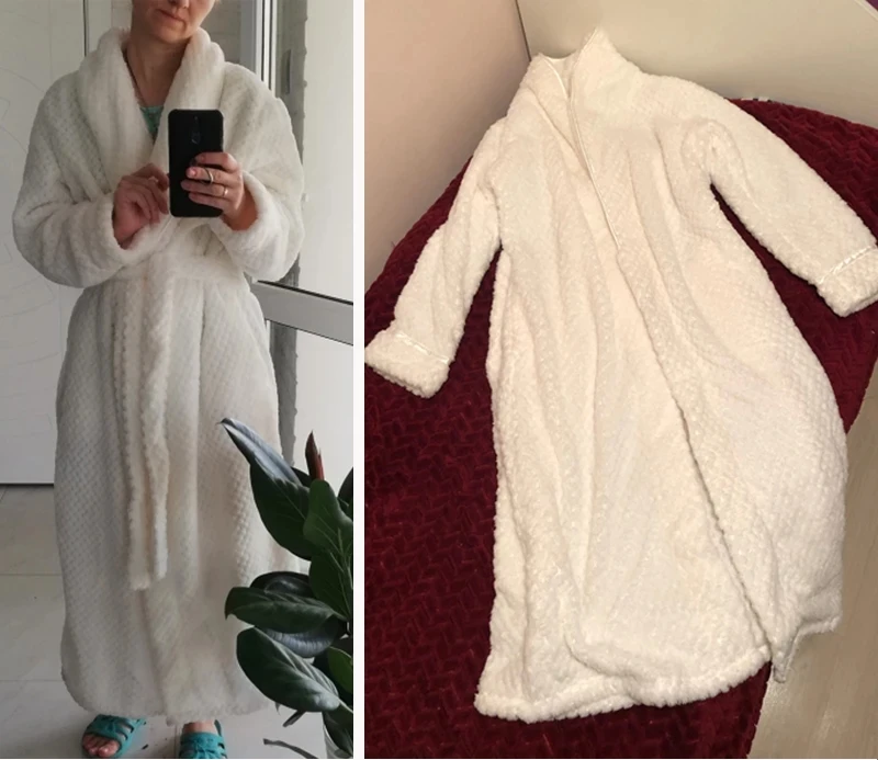 Winter Long Bathrobe Women Fluffy Warm Lover Bath Robe with Sashes Soft Kimono Dressing Gown Solid Comfortable Sleepwear Female women dress,women sleepwear