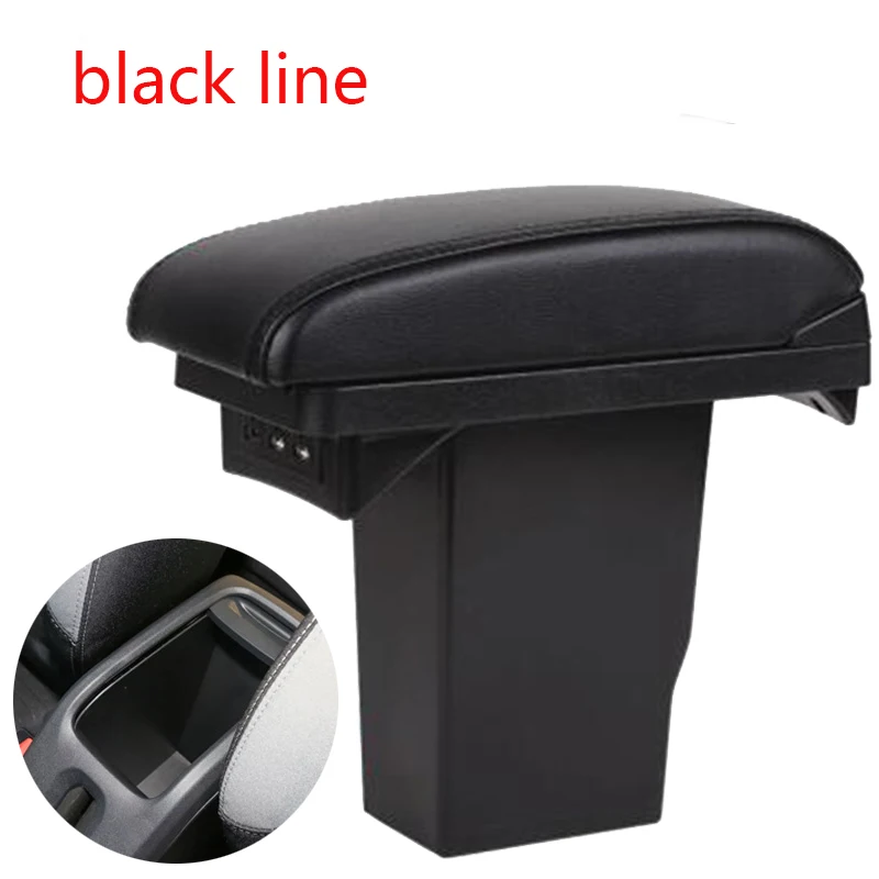 black. black line Для peugeot 2008 двойной слой Искусственная кожа подлокотник с разъемом USB коробка для хранения коробка общей коробки подлокотника - Название цвета: black. black line
