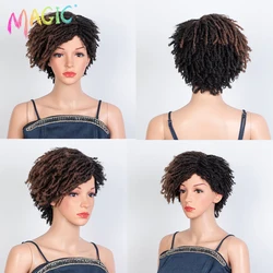 Magic  Afro Kinky Curly Wig Synthetic Short Dreadlock Wig With Bangs Ombre Black Blonde Crochet  Wig for Black Women