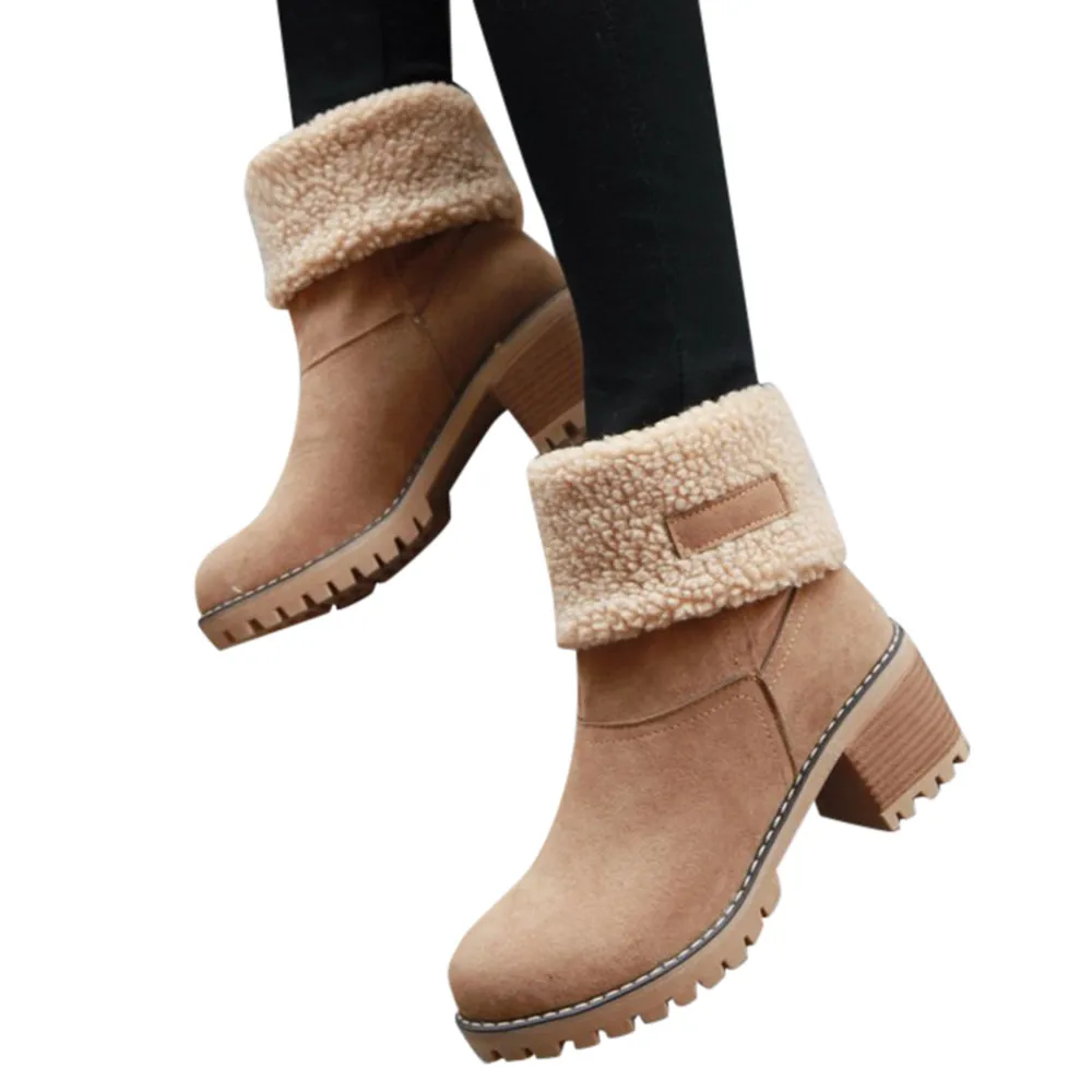 Обувь; женские ботильоны из флока; Теплая обувь; сезон осень-зима; однотонные повседневные Ботинки Martin на среднем каблуке 3 см с мехом сбоку