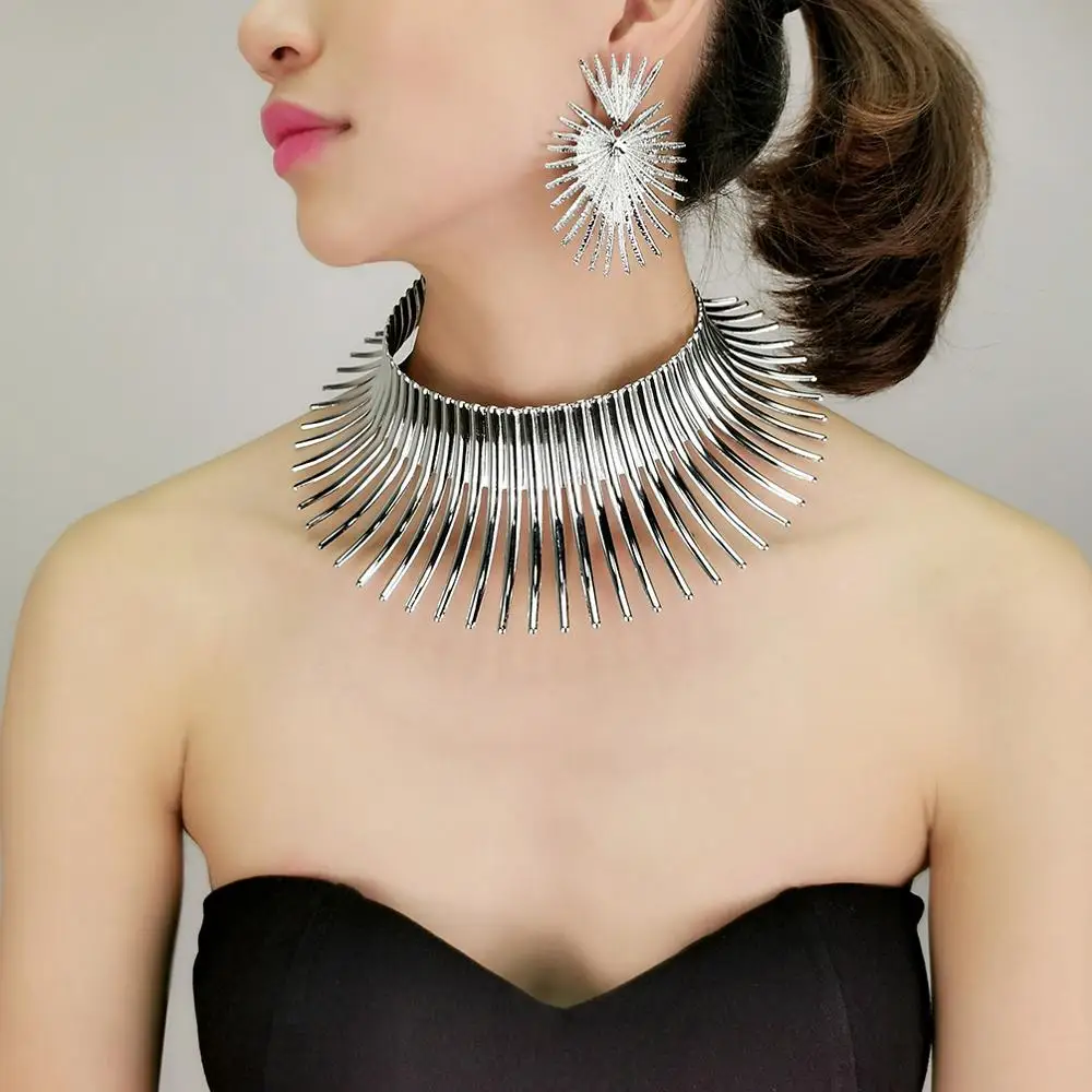 MANILAI African Jewelry Sets For Women Gold Color Indian Statement Necklaces Set With Earrings Jewelry Metal Torques Punk Choker - Image 3