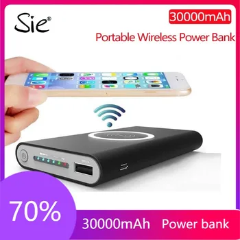 ワイヤレス30000 12000mahパワーバンクデュアルusbミラースクリーンワイヤレス充電器powerbank bateriaの外部ためiphone8 × 三星