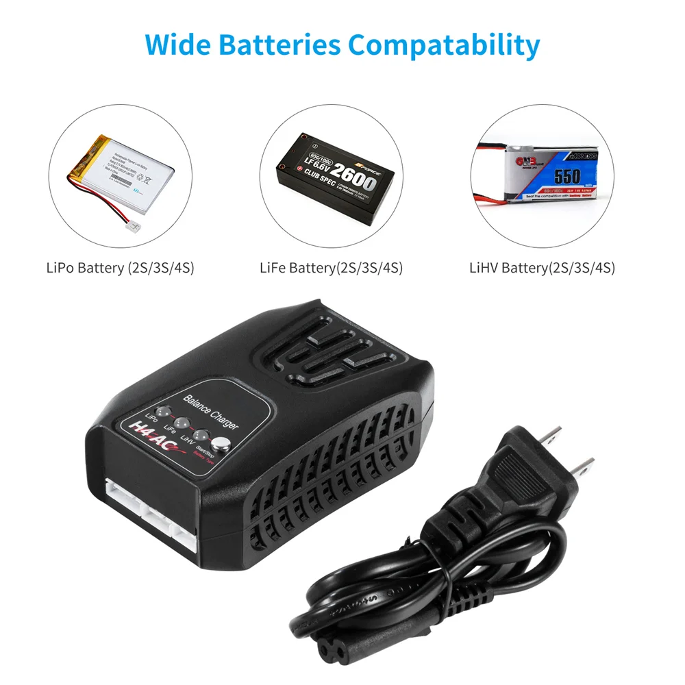 

H4AC 20W 2A RC Blance Charger for 2-4s Lipo/LiFe/LiHV Battery Compact Lipo Balance Charger with Charger Plug for Airplane
