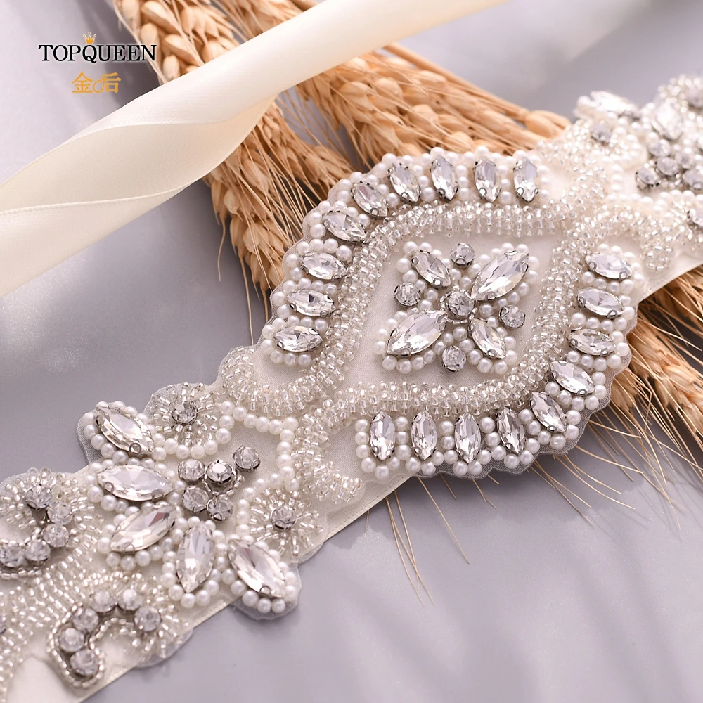 TOPQUEEN S339 свадебный пояс, пояс для невесты, пояс из бисера, элегантные стразы, пояс для женщин, роскошный пояс для невесты с прозрачными кристаллами