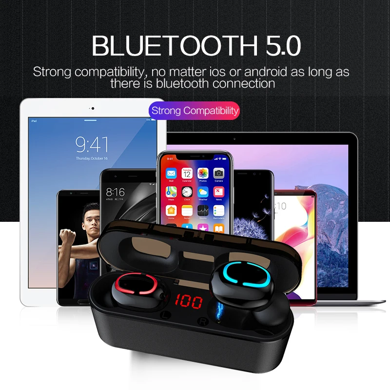 Q68 TWS Bluetooth 5,0, гарнитура IPX5, водонепроницаемая, беспроводная, в уши, Спортивная гарнитура с микрофоном, зарядная коробка для iPhone, Xiaomi, мобильный телефон