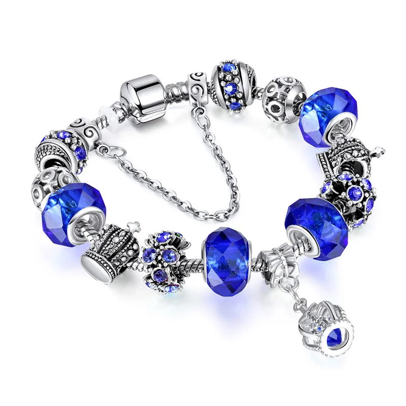 YANHUI модные ювелирные изделия цельный 925 серебряный браслет с шармами и браслеты с королевой бусины в виде корон браслет для женщин Горячая Распродажа AA213