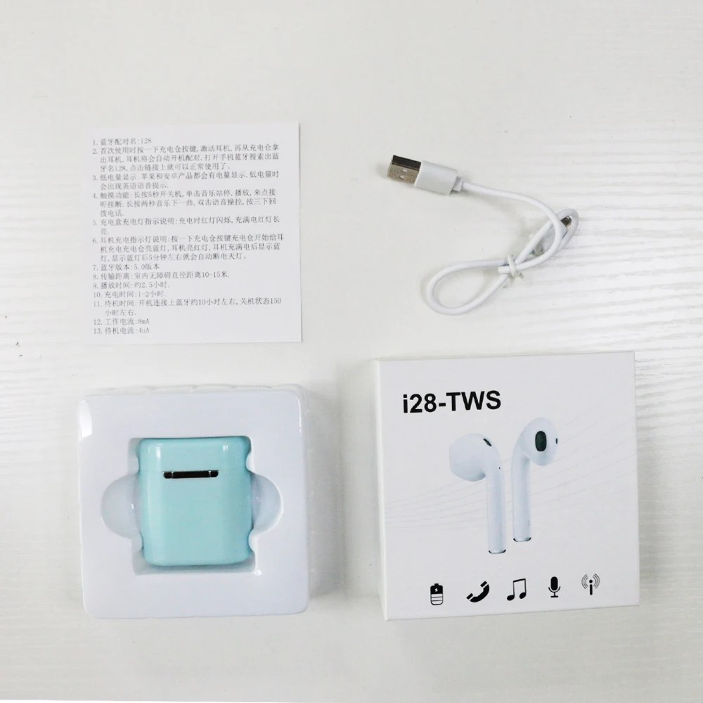 LOVESO i28 мини-наушник bluetooth TWS Беспроводная Спортивная сенсорная гарнитура с микрофоном, беспроводные наушники для Xiaomi IOS - Цвет: Blue