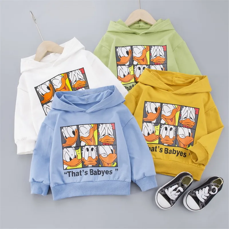 Disney Donal Duck Boys Girls Sweatshirts Cartoono Cotton Hooded Jacket For Baby Kids Korean Style Pullover Tops 1-3Y