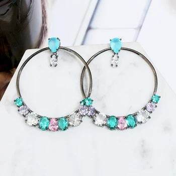 

XIUMEIYIZU Luxury Large CZ Stone Circle Earrings for Women Fashion Dress Round Drop Earrings Jewelry