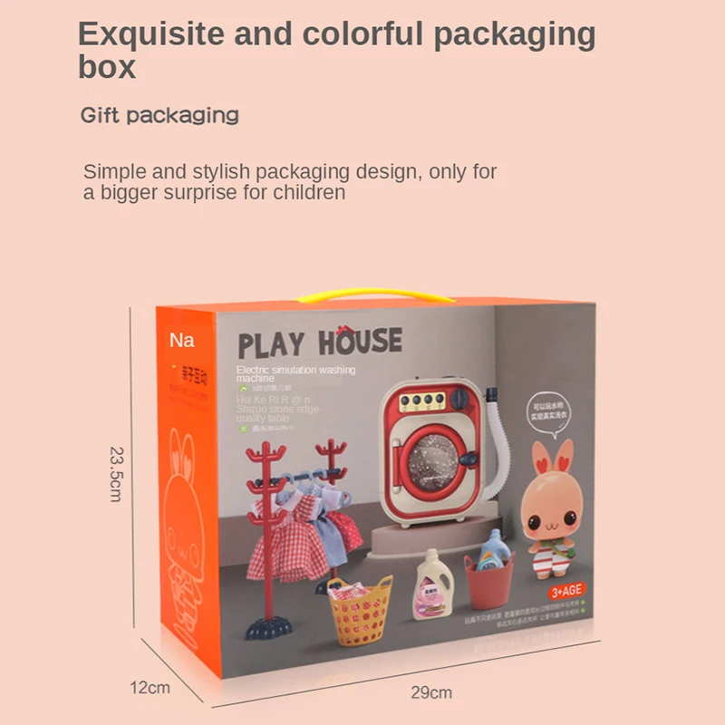 Children Washing Machine Toy Set Pretend Home Cleaning Simulation Washing Machine Mini Drum Rotate Kinetic Energy with Water 6