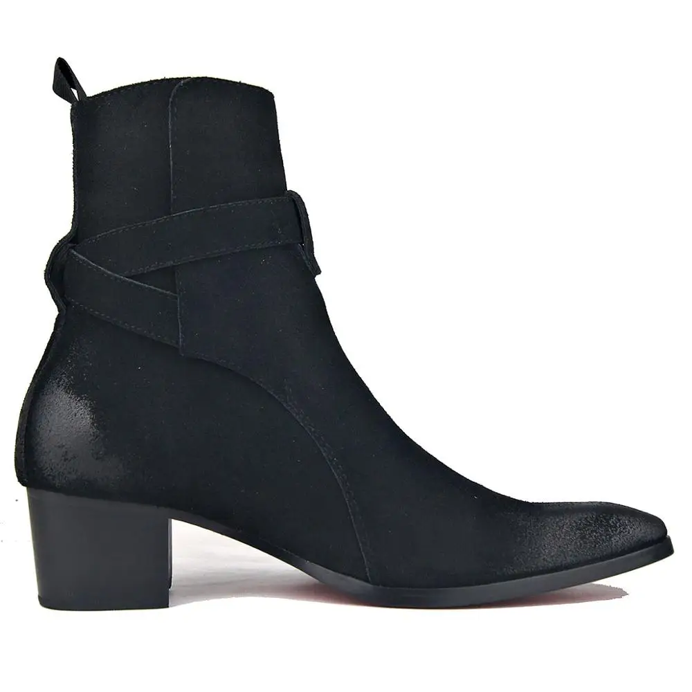 Genuine Cow Leather Suede high heel Men Boots high top Zipper fashion British style fashion men's Chelsea Boots Hot