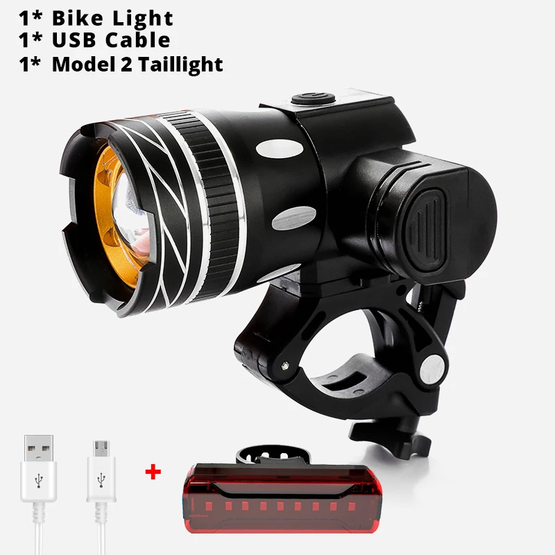 Велосипедный светильник 2400 мА/ч, Перезаряжаемый USB, с увеличением, передняя лампа, Яркий T6 светодиодный, 3 режима, велосипедный головной светильник, водонепроницаемый задний светильник для велосипеда - Цвет: Model2 taillight