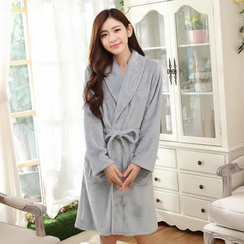 

Unisex Nightgown Robes Autumn And Winter Thickening Home Service Flannel Cofty Warm Long-sleeved Belt Bathrobe