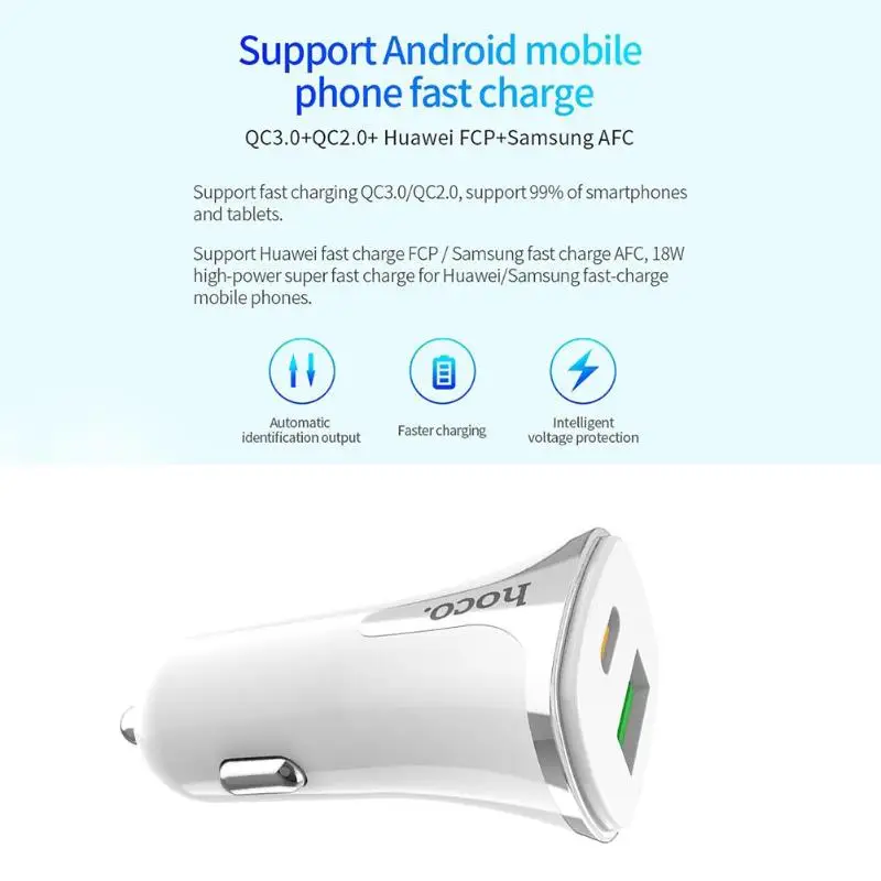 HOCO 18 Вт автомобильное зарядное устройство PD QC 3,0 USB+ type-C телефон Быстрая Зарядка адаптер для samsung huawei Xiaomi OnePlus Android телефон Универсальный