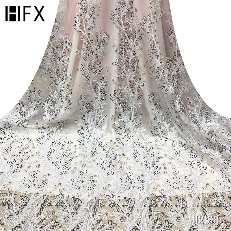 HFX дизайн африканская кружевная ткань вышитая парча кружева для свадебного платья Высокое качество Африканский французский Тюль Кружева