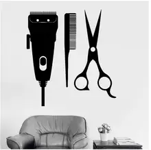 Sinal da barbearia decalque da parede do vinil ferramentas do barbeiro cabeleireiro cabeleireiro janela adesivos de parede removível arte mural decoração h955(China)