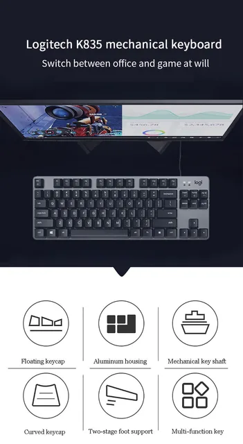 SUPER! BOM! [Produto genuíno Logitech K845 teclado mecânico de entrega  rápida com fio de chá azul, eixo vermelho K835tc, jogo de digitação branco  8MGI