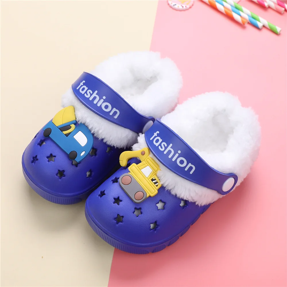 1-6y Kids Mules & Clogs Autumn Winter Boys Sandals Cartoons Add Wool Warm Baby Beach Slippers Children Garden Shoes H43-1 kids sandals,garden clogs shoes,suede mules slippers,suede clogs,eva house slippers