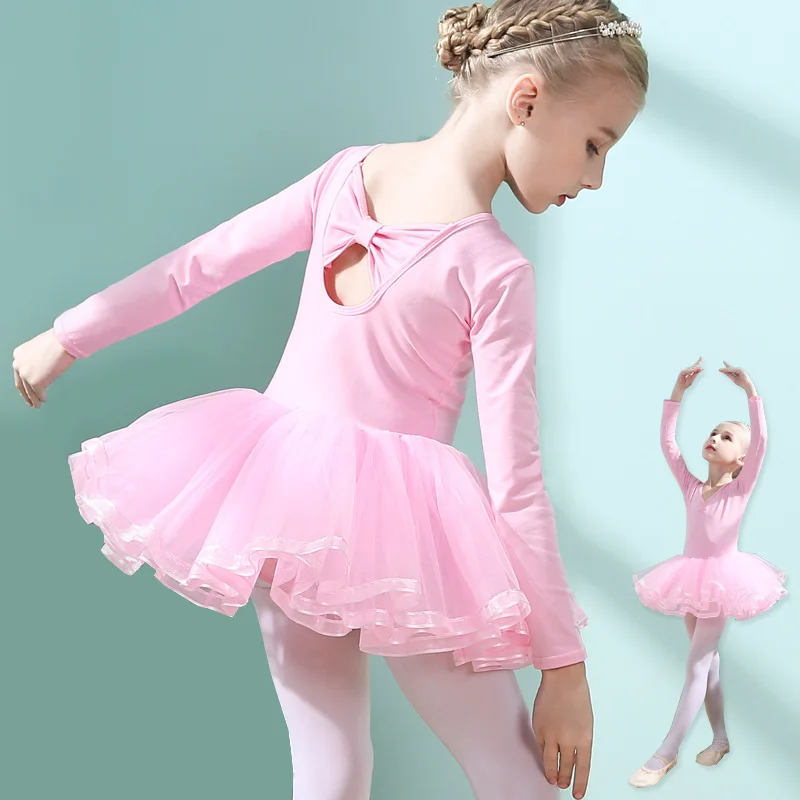 Girls Ballet Dress Gymnastics Leotard Dance Wear for Children Long Sleeved Pink Purple Ballet