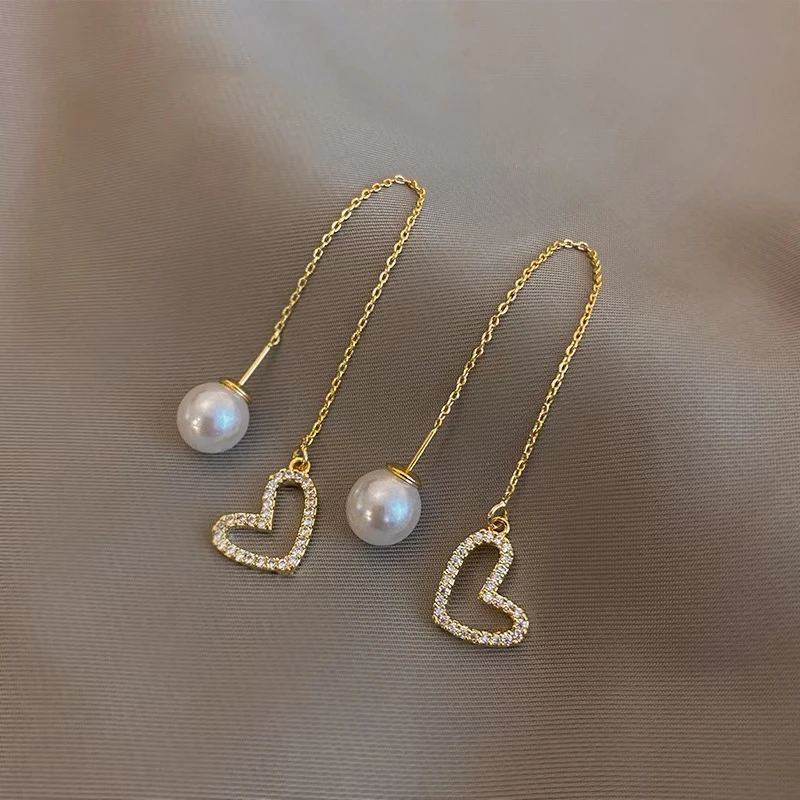 Women Dangle Drop Long Earrings Zircon Charm Bride Wedding Gold Color Tassel