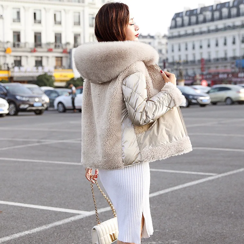 

Fur Joint with Fur Collar ke li rong 2019 New Style Winter Joint Solid Color Mid-length Woolen Jacket Fashion