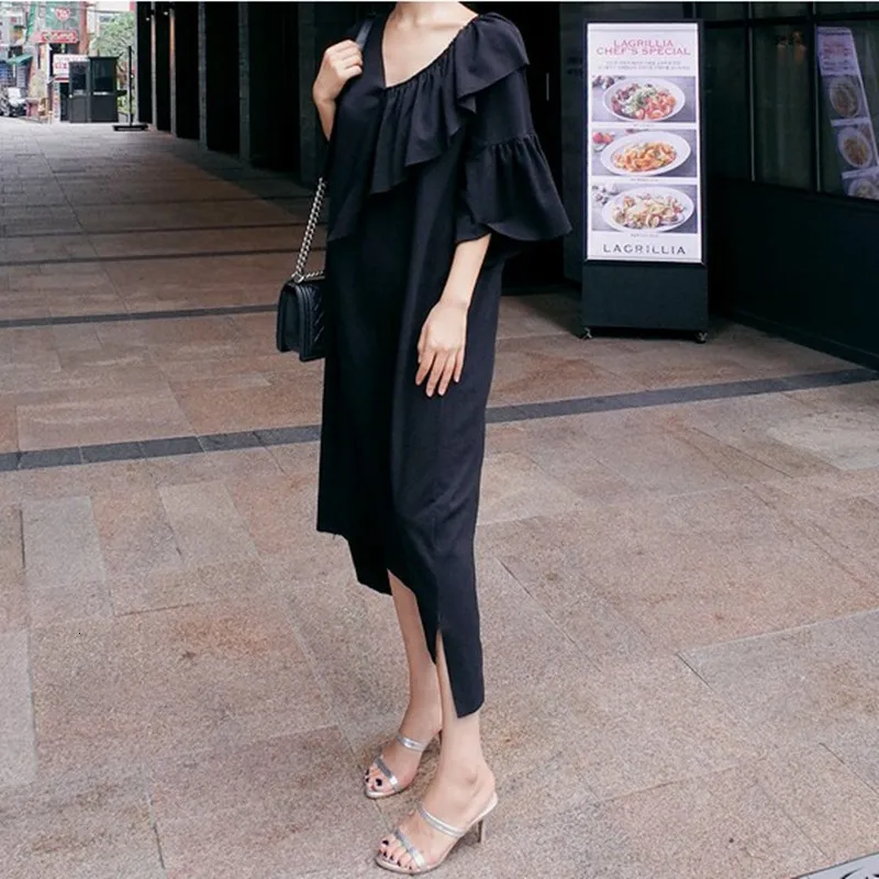 Модное однотонное плиссированное платье с рукавами-раструбами, платье с неровным разрезом, платье, простое модное свободное платье для женщин, осенняя Новинка TC1115