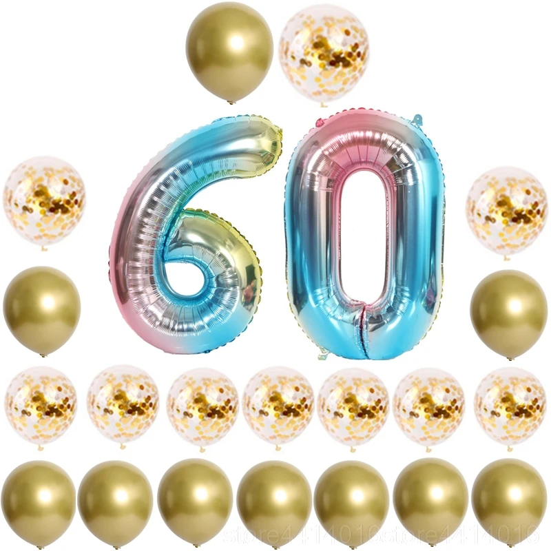 22pcs-Gold-60 22 шт./компл. 18 30 С Днем Рождения Металлический воздушный шар "Конфетти" 32 дюймов градиентный цвет номер фольги воздушный шар День Рождения украшения 55 - Цвет: 22pcs-Gold-60