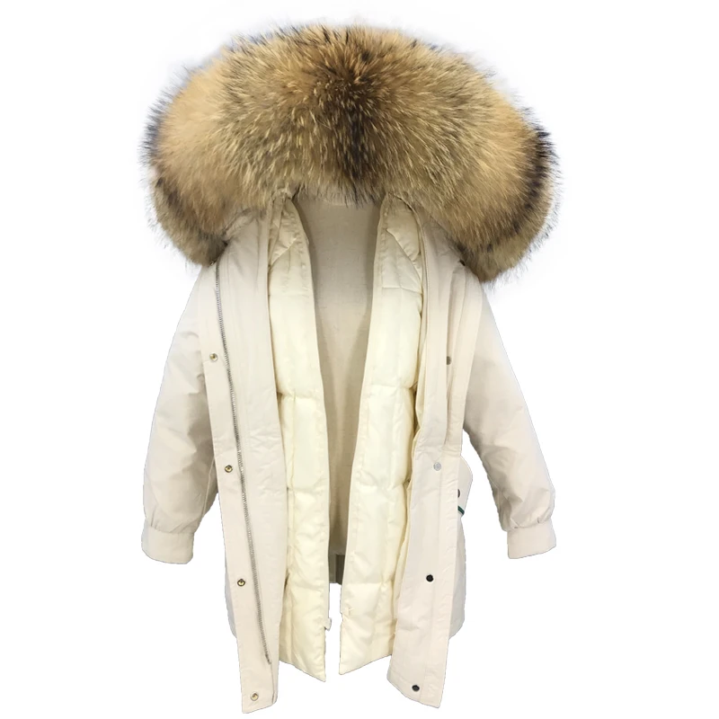 

Natural Real fur Parka Winter Jacket Women Duck Down Coat Warm Luxury Large Raccoon Fur Collar Hooded Parka Thick Outwear 2019