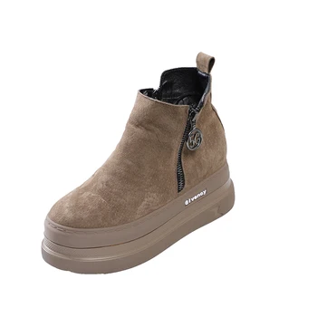 

women's boots Pure leather frosted leather new zipper trifle wedges with Martin boots motorcycle boots short boots all-match