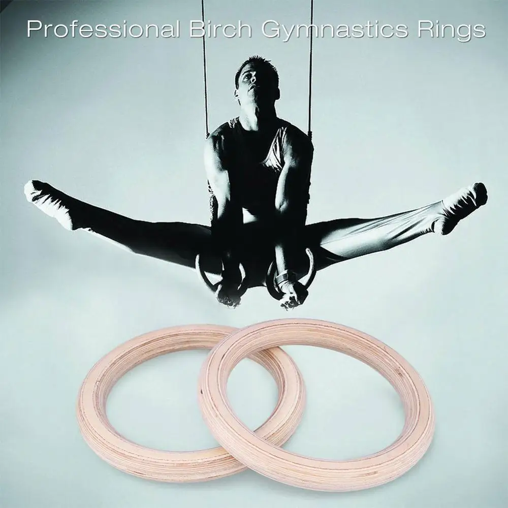 

Gymnastic Rings Exercise Fitness Wooden Gym Rings Heavy Duty Adjustable Webbing for Gym Strength Training Pull Ups and Dips