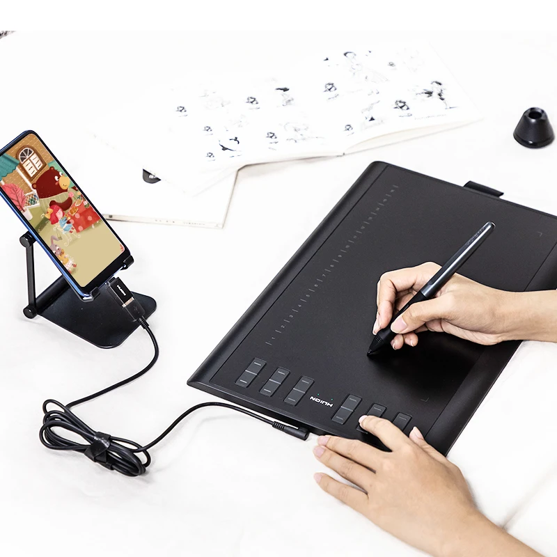 Графический планшет HUION H1060P 8192 нажатия на перо 12 Экспресс-клавиш OTG-адаптер для
