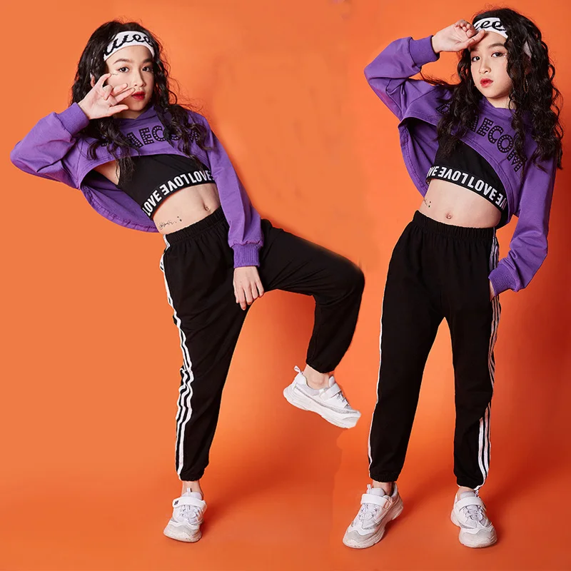 Summer girls clothes set Long Sleeve 2019 8 10 12 14 16 Years jazz dance costumes for kids hip hop hoodie top costume kids Girls (3)